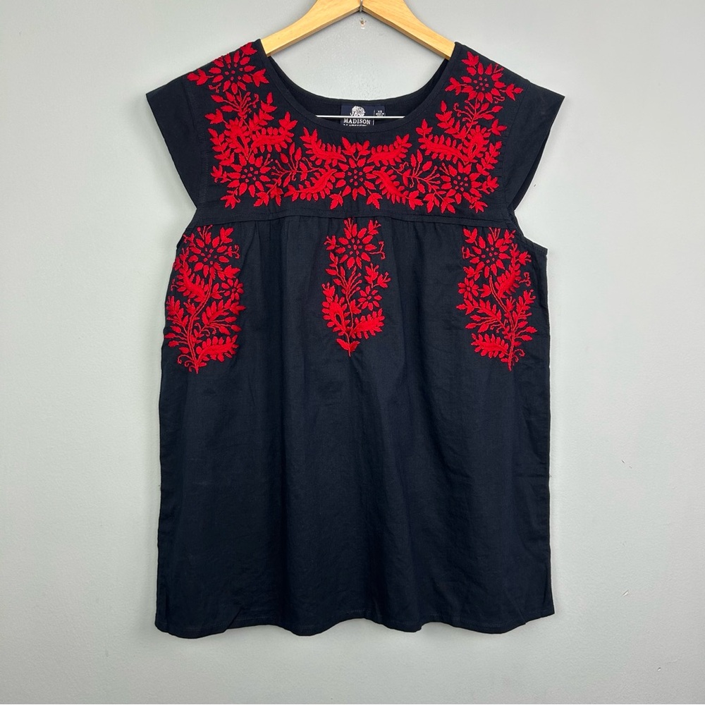 Madison Mathews boho Embroidered blue and Red Women's Blouse Top size XS